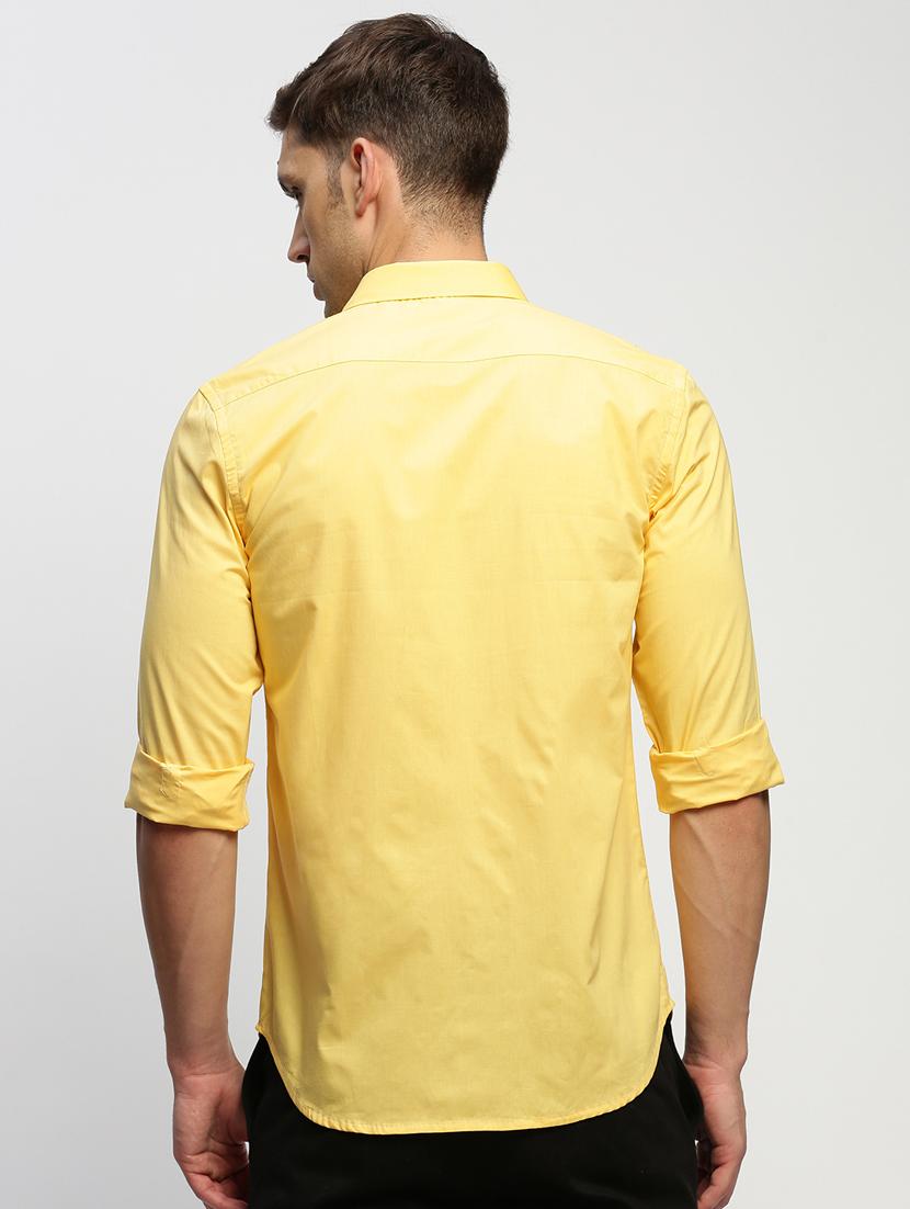 men yellow solid cotton blend casual shirt - 20383942 - Standard Image - 2