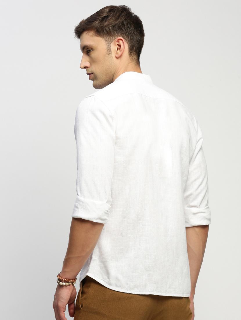 men white solid cotton blend casual shirt - 20383953 - Standard Image - 2