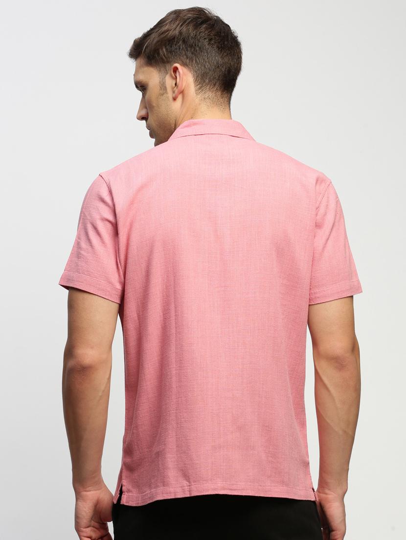 men pink solid cotton blend casual shirt - 20383955 - Standard Image - 2