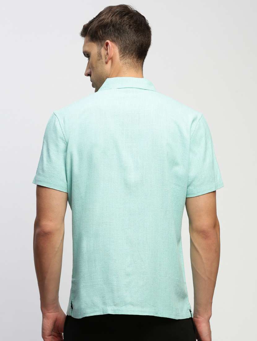 men solid purist blue slim fit cotton blend casual shirt - 20383957 -  Standard Image - 2