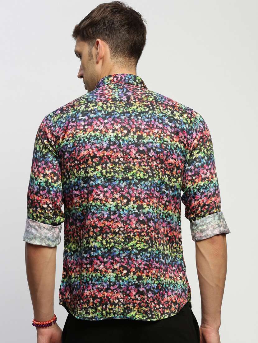 men multi colored printed slim fit cotton blend casual shirt - 20383963 -  Standard Image - 2