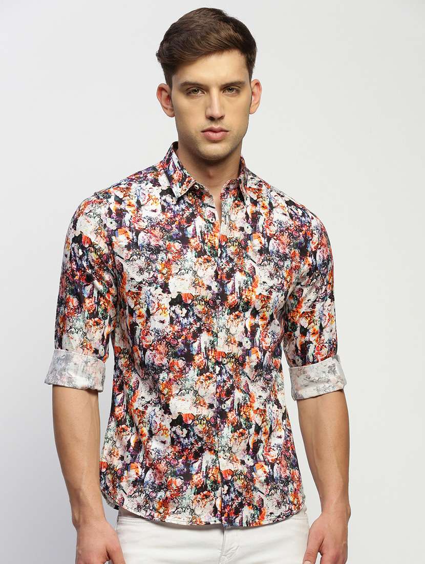 men multi colored abstract print cotton blend casual shirt