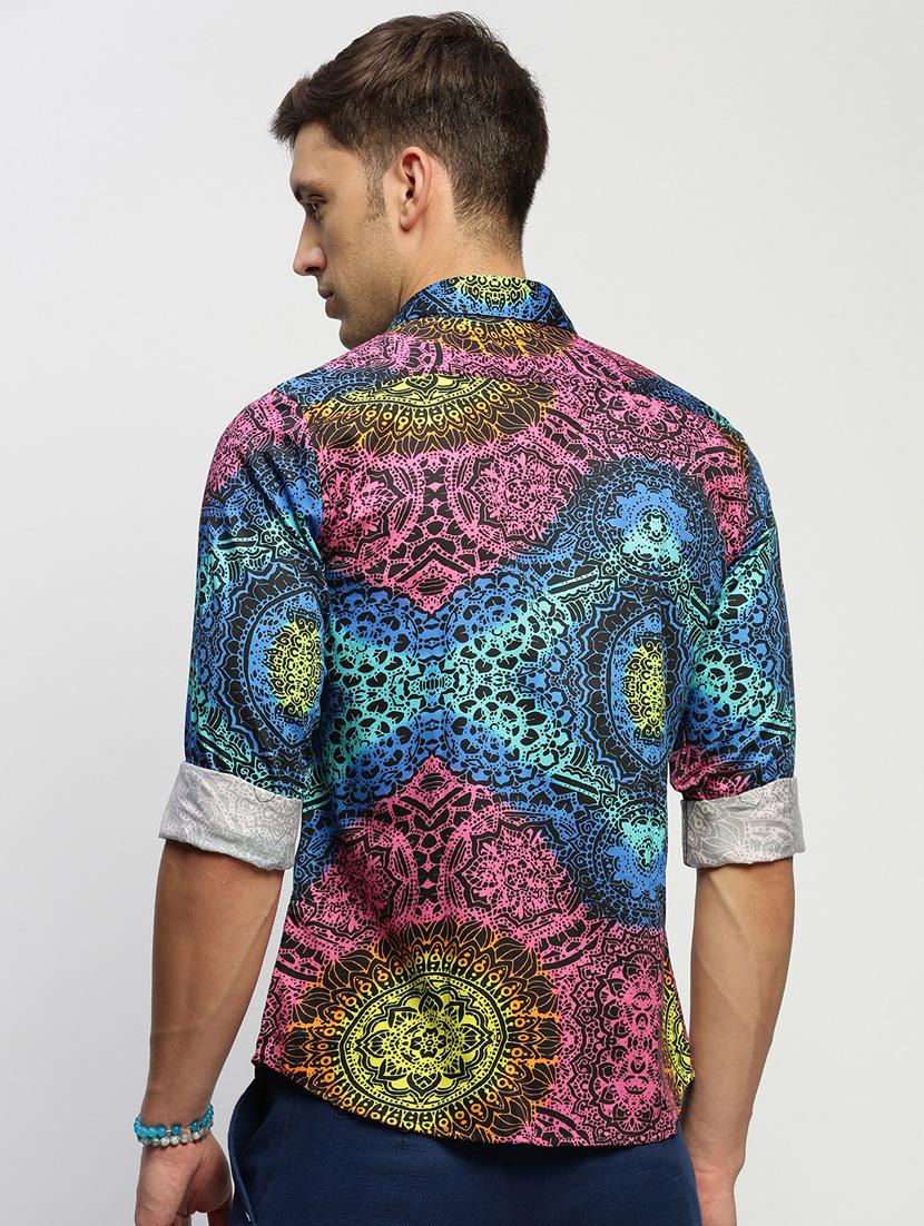 men multi colored printed slim fit cotton blend casual shirt - 20383967 - Standard Image - 2