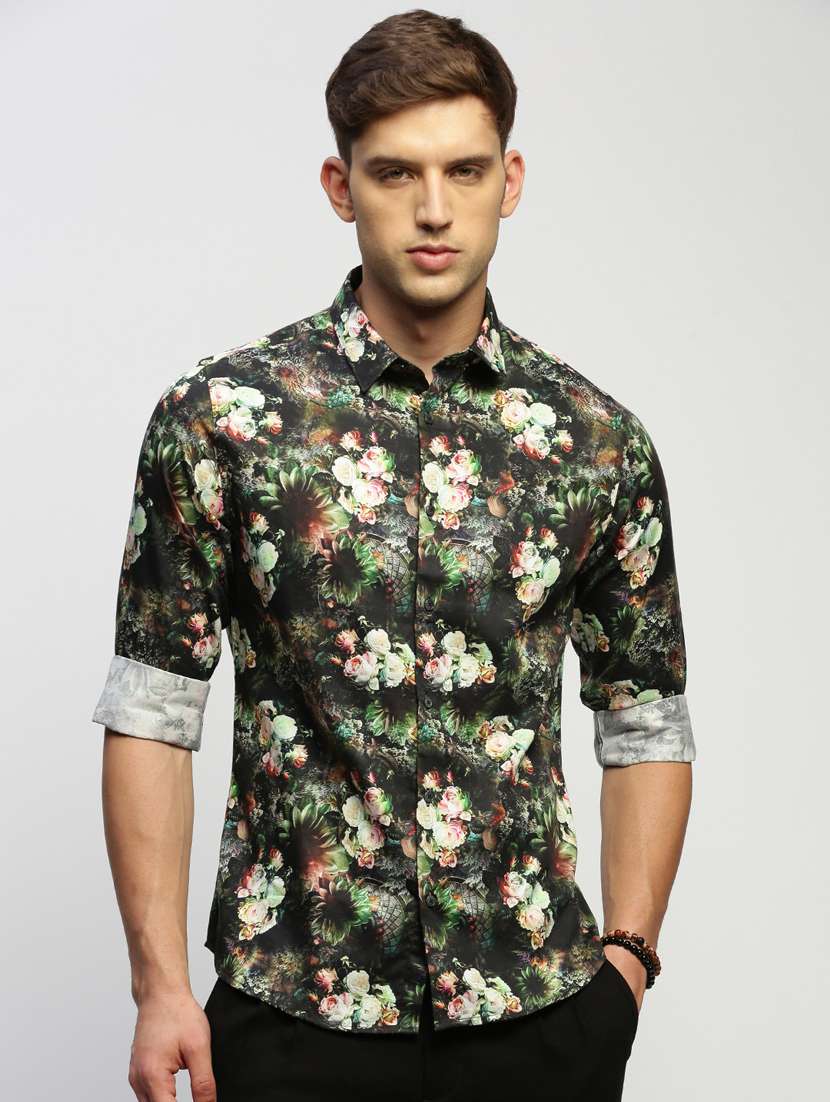 men multi colored floral print cotton blend casual shirt