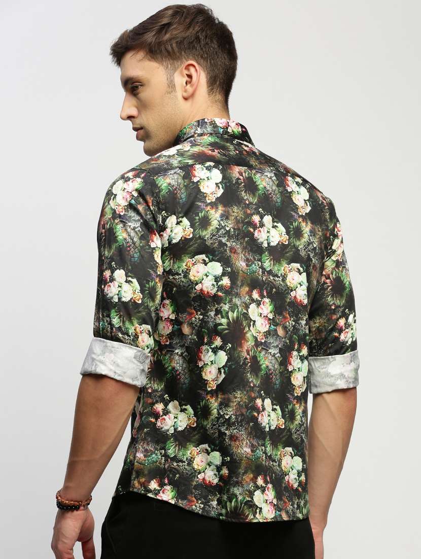men multi colored floral print cotton blend casual shirt - 20383971 -  Standard Image - 2