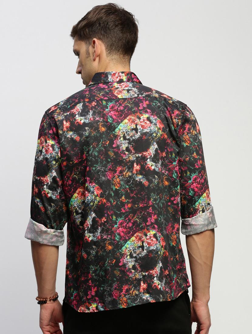 men black abstract print cotton blend casual shirt - 20383972 - Standard Image - 2