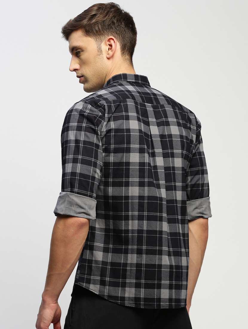 men charcoal colored checkered cotton blend casual shirt - 20383986 -  Standard Image - 2