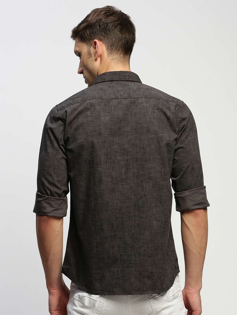 men charcoal self designed cotton blend casual shirt - 20383989 -  Standard Image - 2