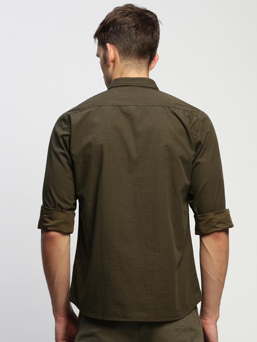 men olive checkered cotton blend casual shirt - 20383990 - Standard Image - 2