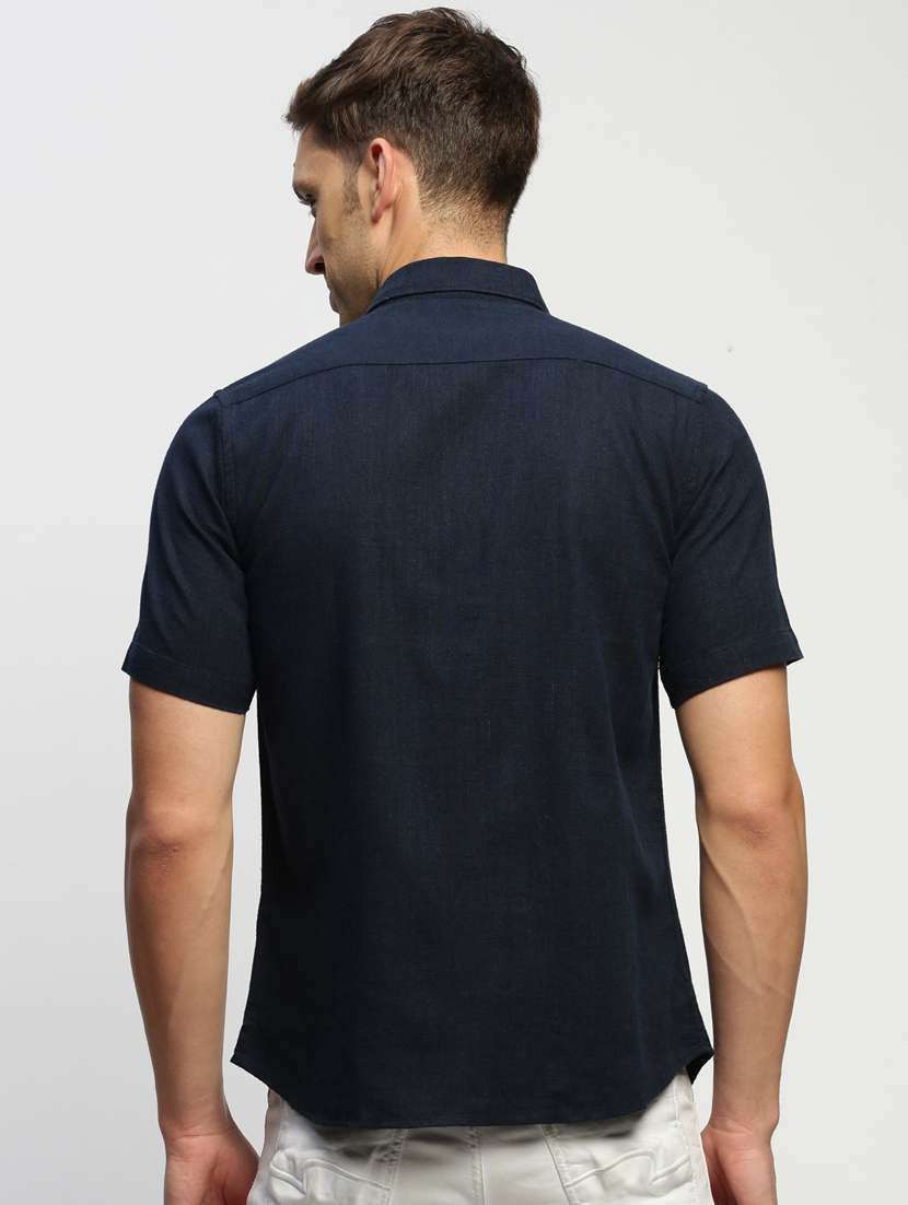 men navy blue cotton blend casual shirt - 20383994 - Standard Image - 2
