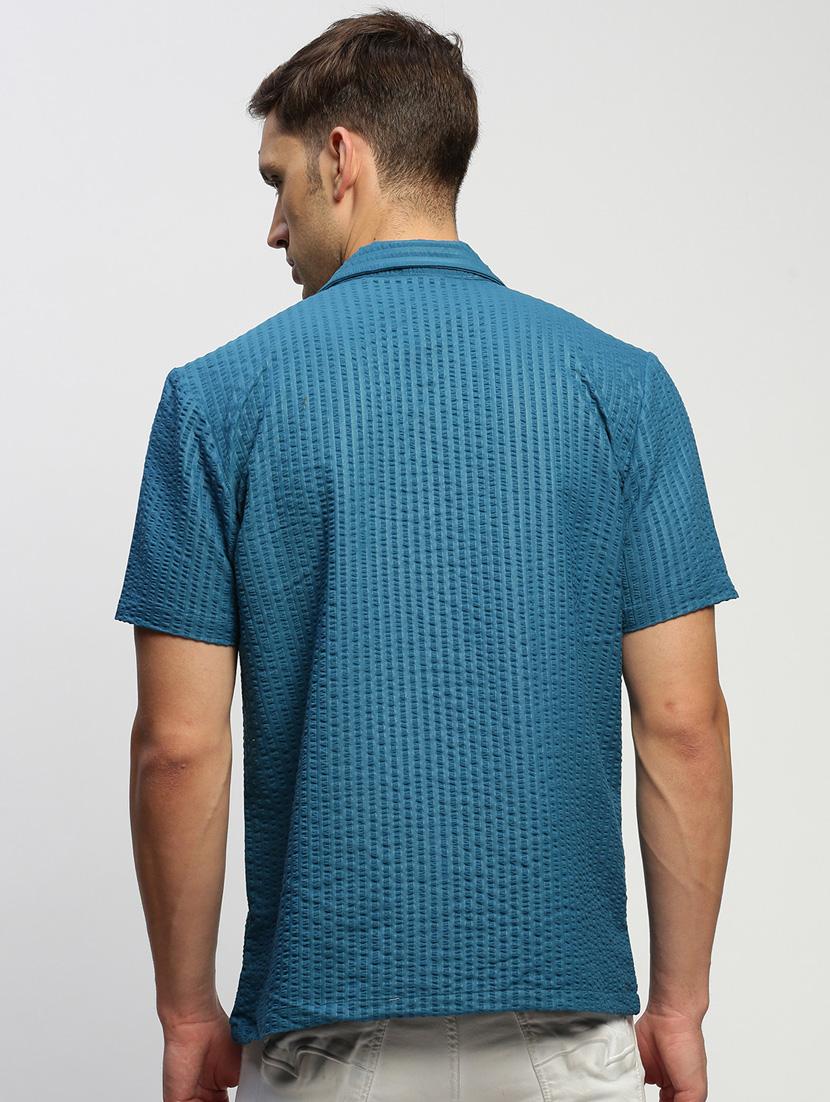 men teal self design cotton blend casual shirt - 20383999 - Standard Image - 2