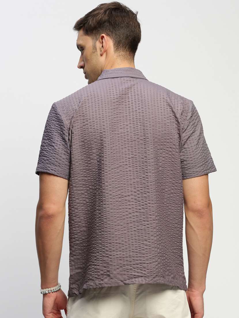 men charcoal self design cotton blend casual shirt - 20384008 - Standard Image - 2