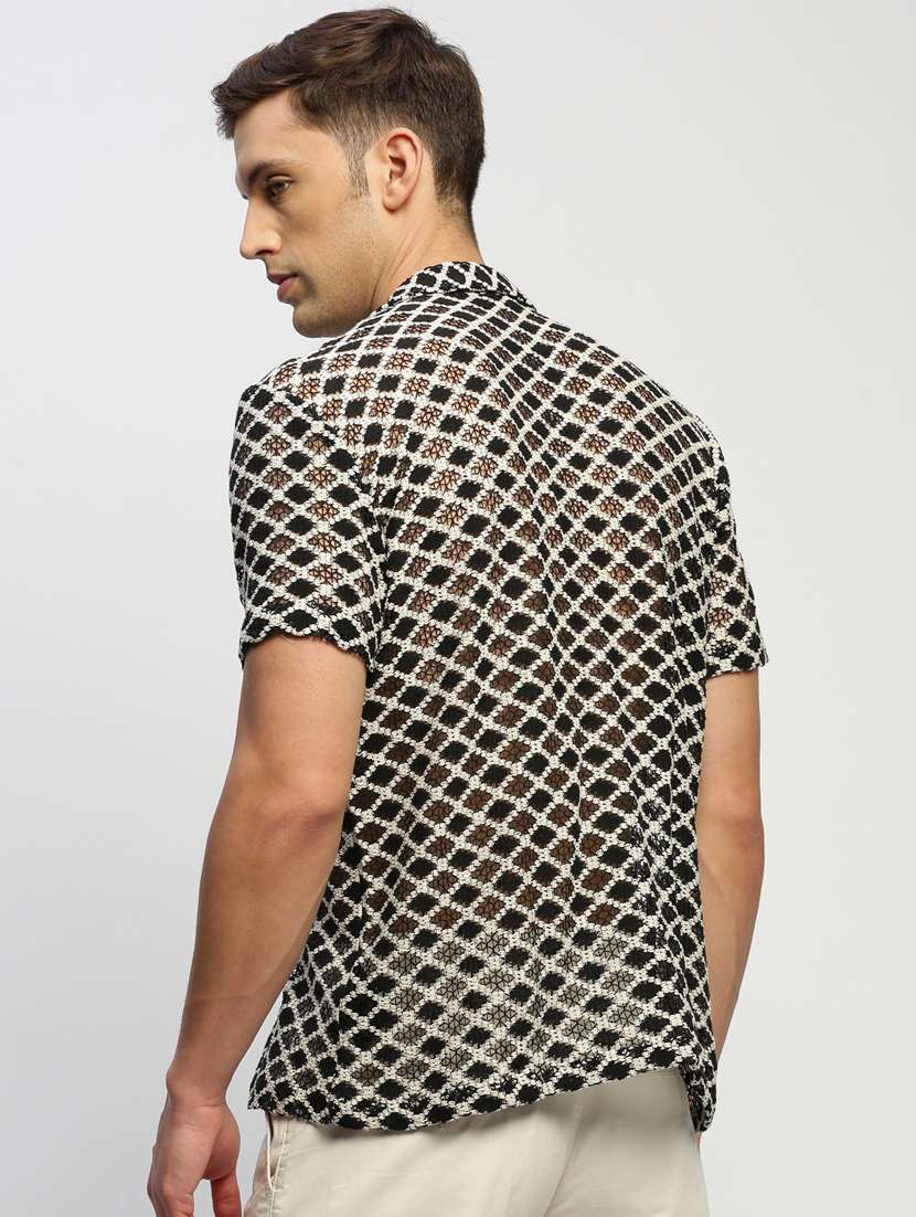 men black self design cotton blend casual shirt - 20384011 -  Standard Image - 2