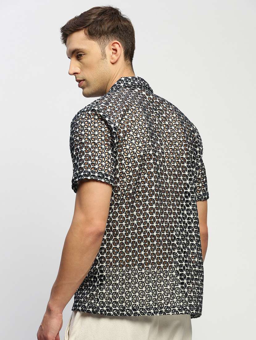 men black self design cotton blend casual shirt - 20384012 -  Standard Image - 2