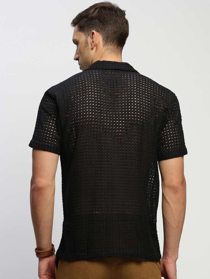 men black self design cotton blend casual shirt - 20384015 -  Standard Image - 2