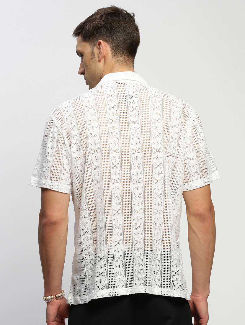 men self design white slim fit cotton blend casual shirt - 20384022 -  Standard Image - 2