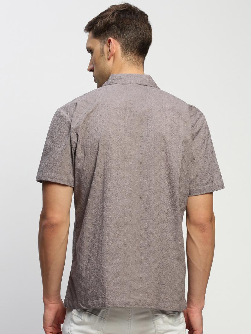 men self designed grey slim fit cotton blend casual shirt - 20384023 - Standard Image - 2