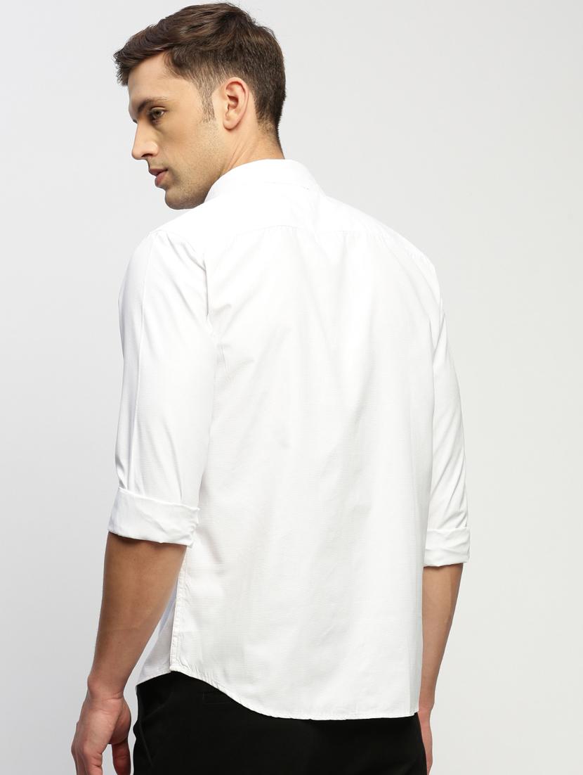men solid white slim fit cotton blend casual shirt - 20384024 - Standard Image - 2