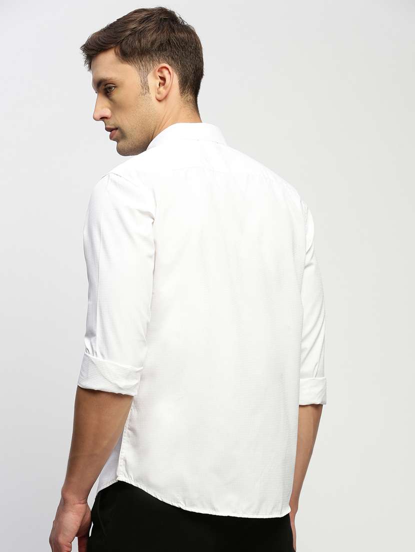 men solid white slim fit cotton blend casual shirt - 20384028 -  Standard Image - 2