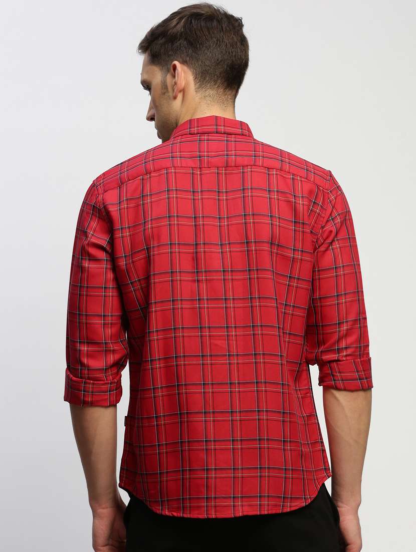 men tartan checkered red cotton blend casual shirt - 20384032 -  Standard Image - 2