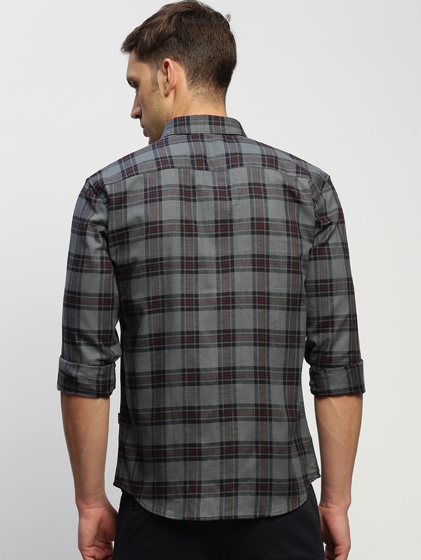 men grey checkered cotton blend casual shirt - 20384033 - Standard Image - 2