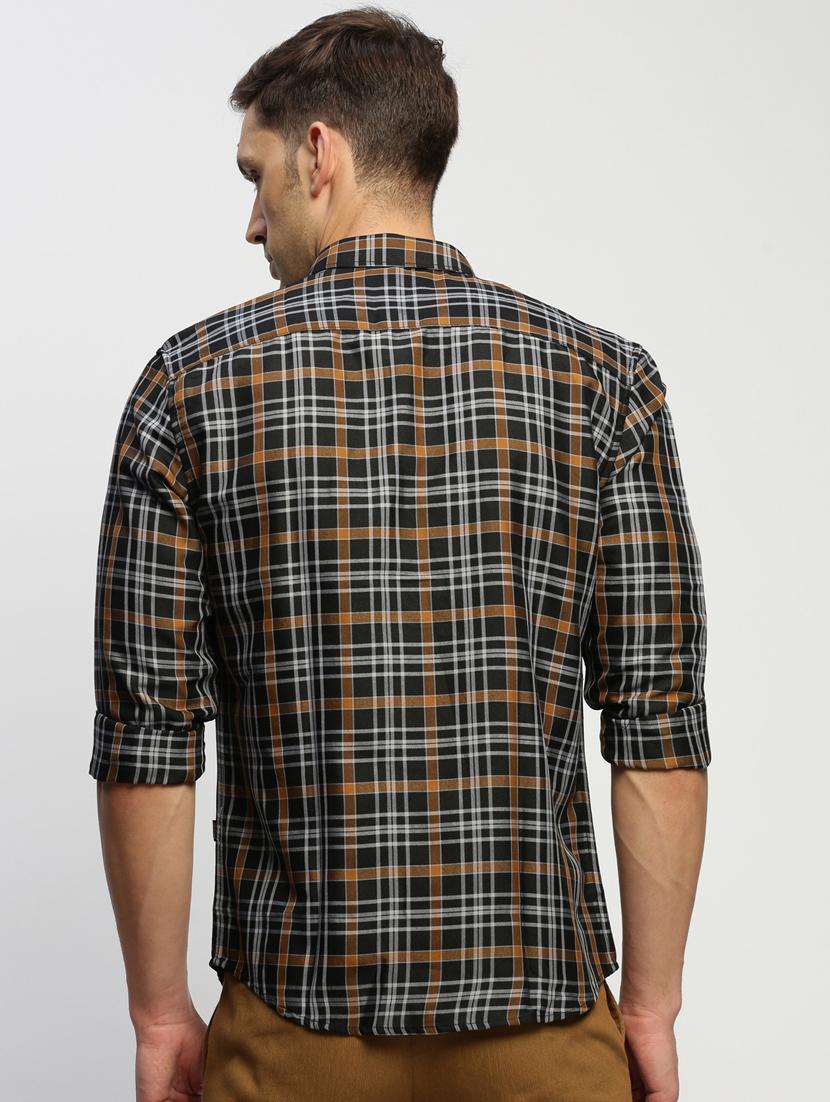 men tartan checkered black cotton blend casual shirt - 20384035 - Standard Image - 2