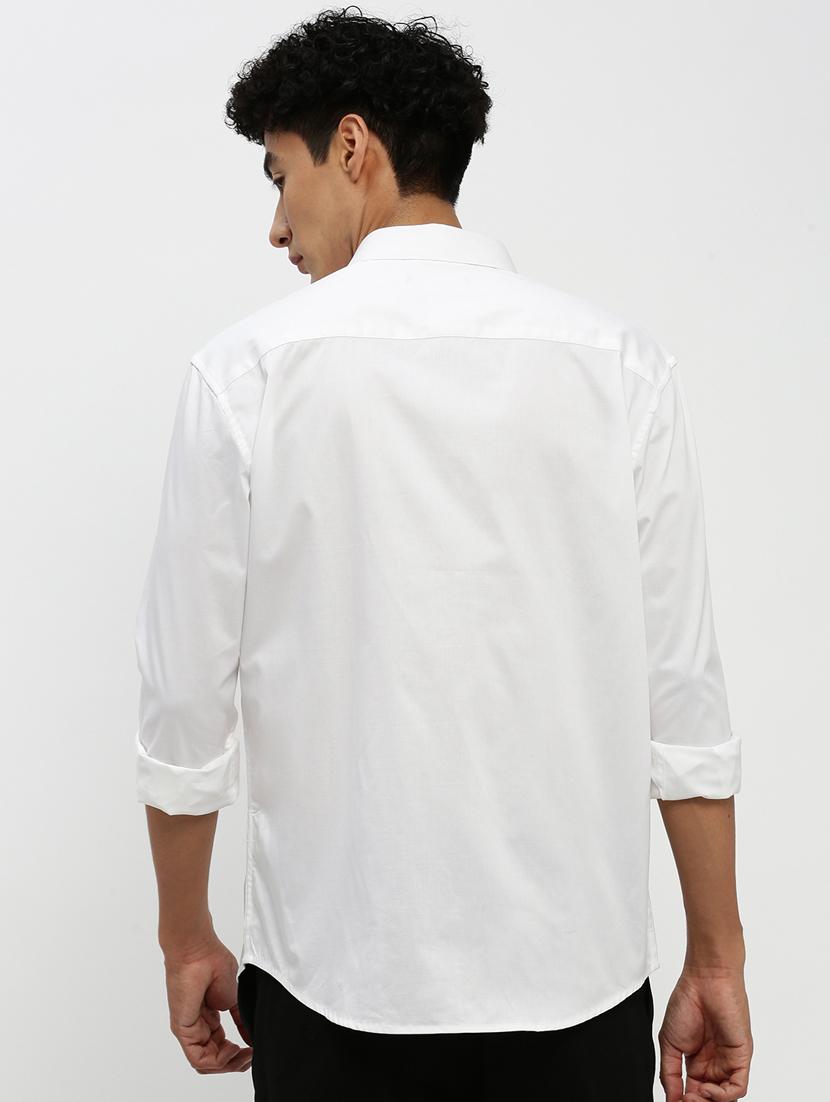 men solid white cotton blend casual shirt - 20384038 - Standard Image - 2