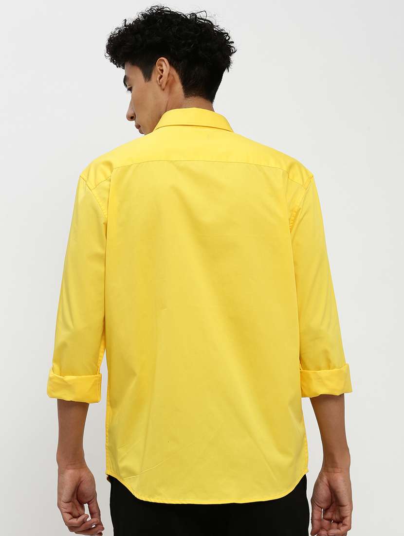men solid yellow cotton blend casual shirt - 20384039 -  Standard Image - 2