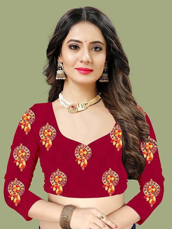 women maroon embellished lace work saree with blouse - 20384058 - Standard Image - 2