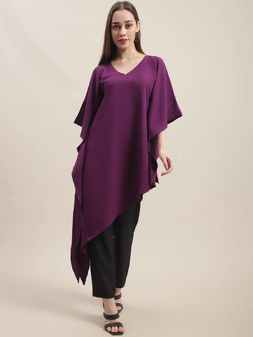 women solid v neck kaftan tunic