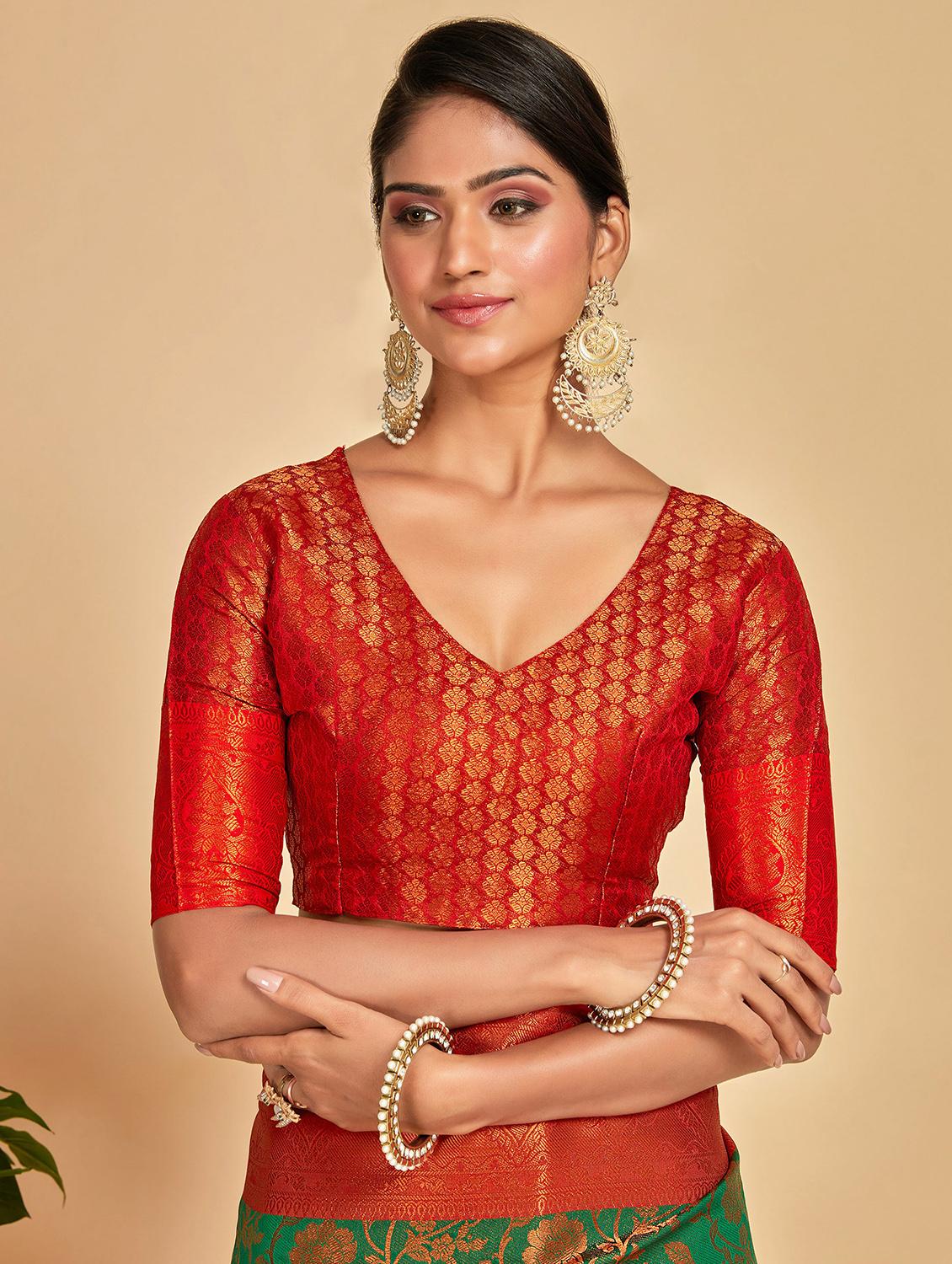 women's floral green colored saree with blouse - 20384262 - Standard Image - 2