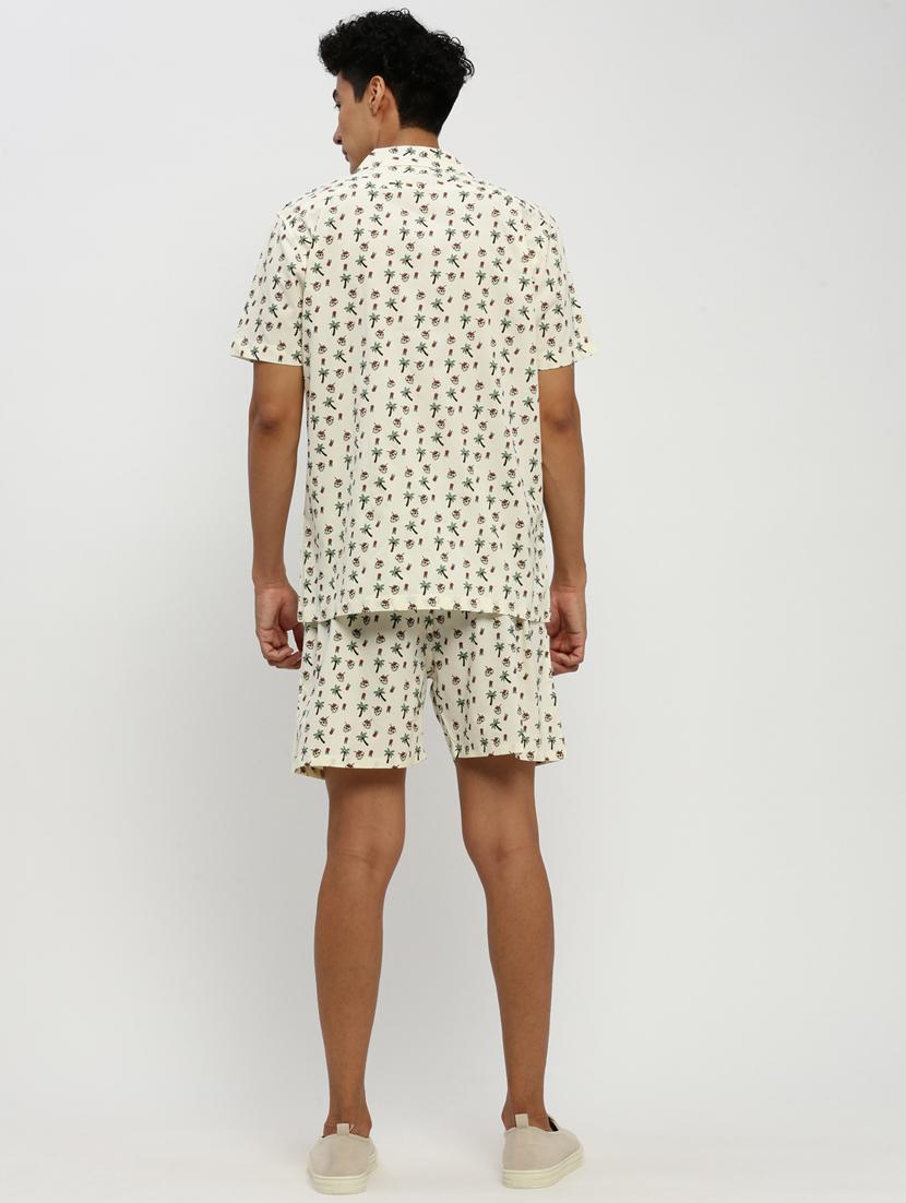 men beige printed cotton blend co-ord set - 20384293 - Standard Image - 2