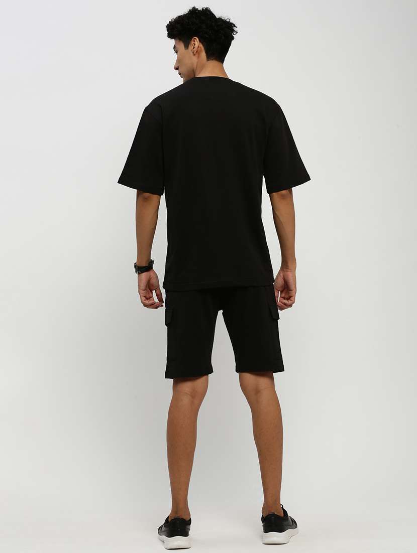 men solid black cotton blend co-ord set - 20384302 -  Standard Image - 2