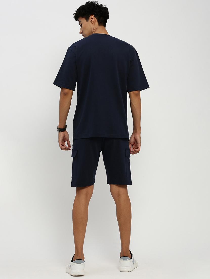 men navy blue solid cotton blend co-ord set - 20384306 - Standard Image - 2