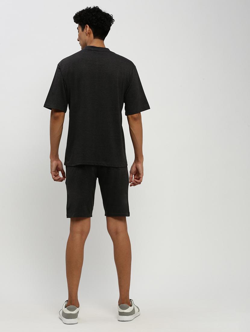 men solid black cotton blend co-ord set - 20384311 - Standard Image - 2