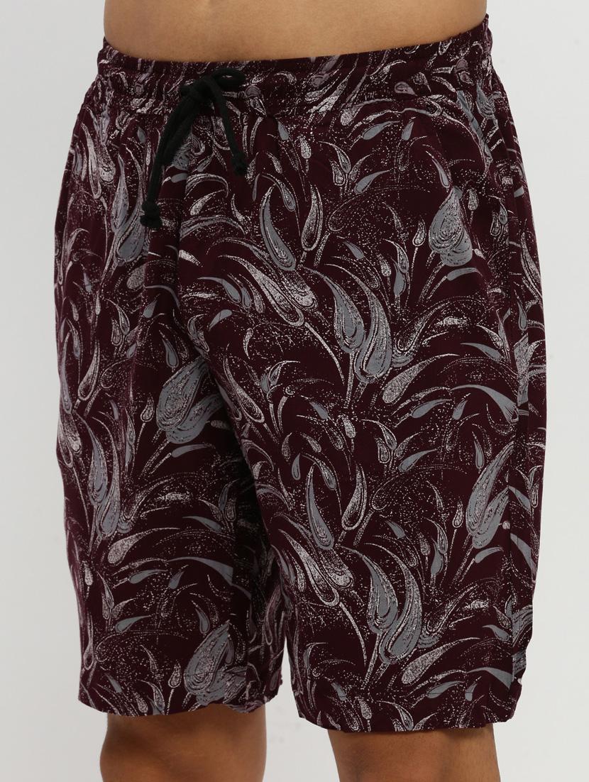 men burgundy tropical print cotton blend co-ord set - 20384316 - Standard Image - 7