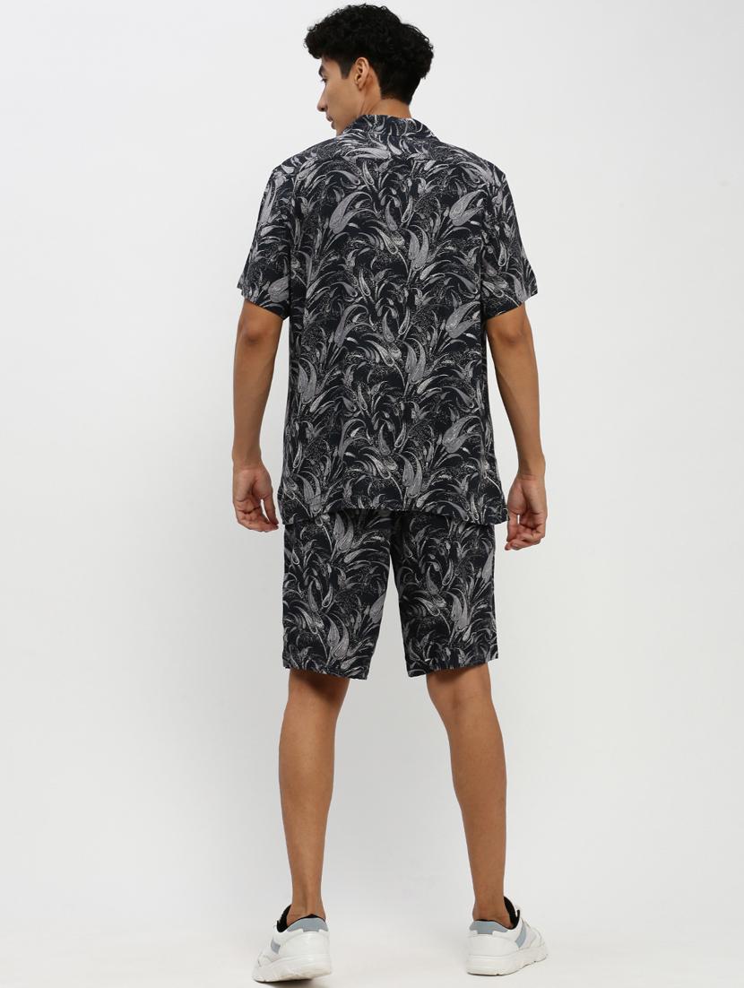 men black tropical print cotton blend co-ord set - 20384317 - Standard Image - 2