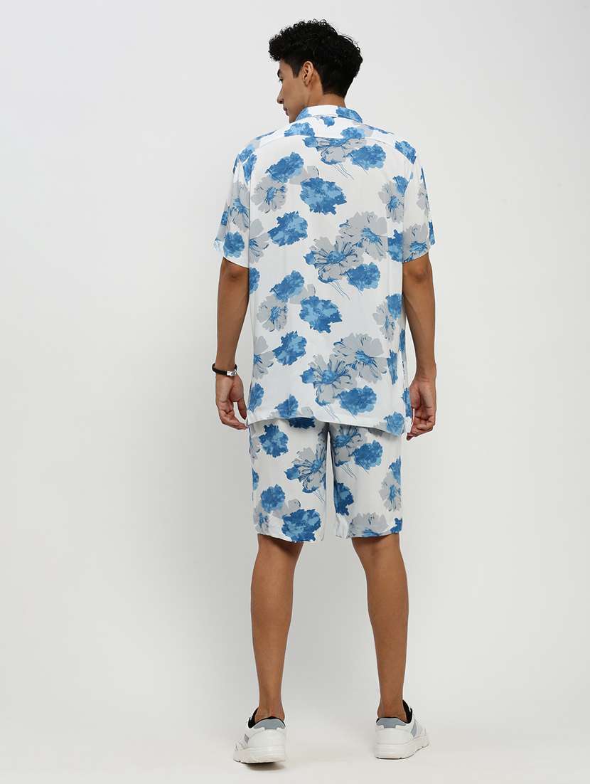 men floral print white cotton blend co-ord set - 20384322 - Standard Image - 2