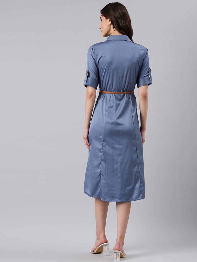 blue solid shirt dress - 20384908 - Standard Image - 2
