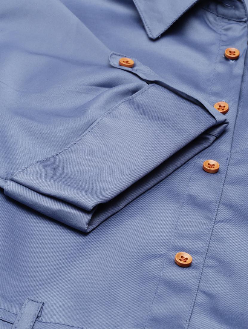 blue solid shirt dress - 20384908 - Standard Image - 7