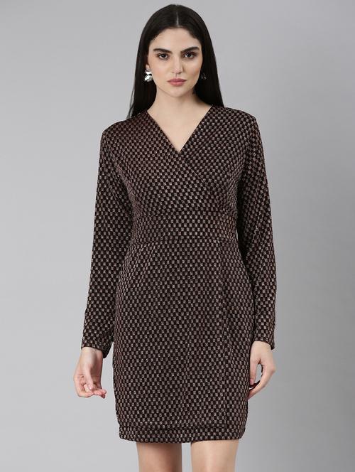 black self design wrap dress - 20384912 -  Standard Image - 0