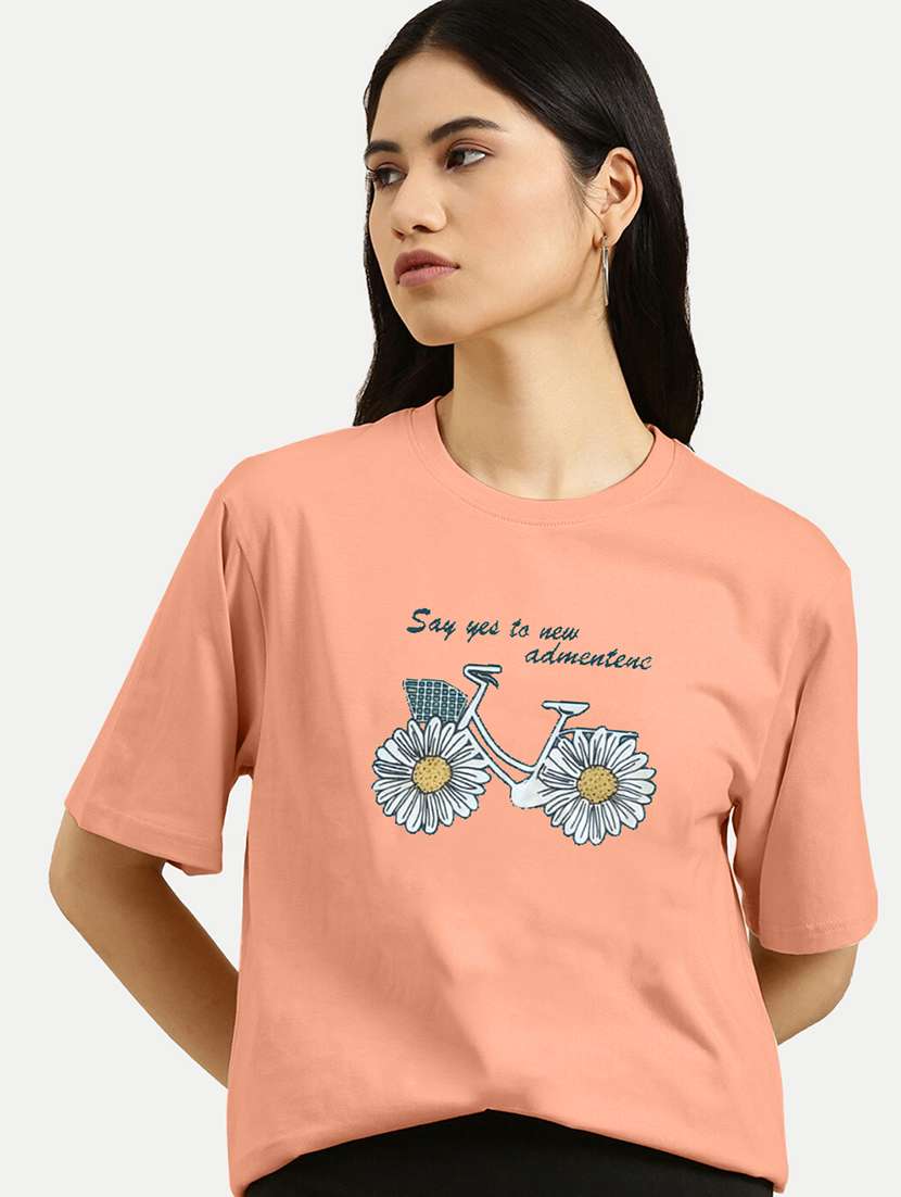 women's chest print round neck t-shirt