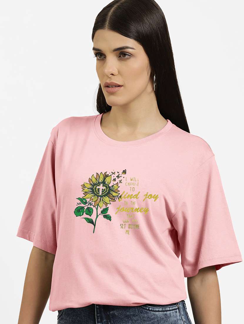 women's chest print round neck t-shirt