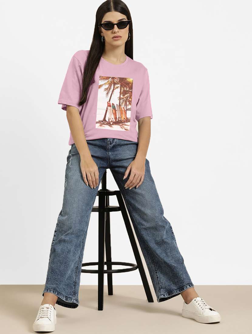 women's front print crew neck t-shirt - 20385035 - Standard Image - 2