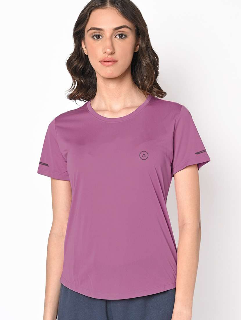 women mauve polyester regular t-shirt