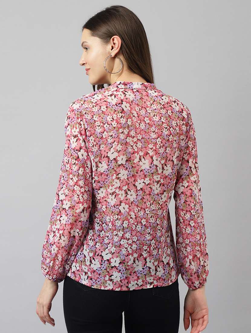 women mandarin neck floral printed regular top - 20385155 -  Standard Image - 2