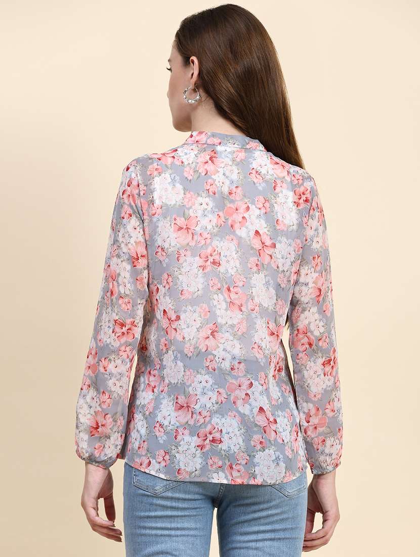 women mandarin neck floral printed regular top - 20385156 - Standard Image - 2
