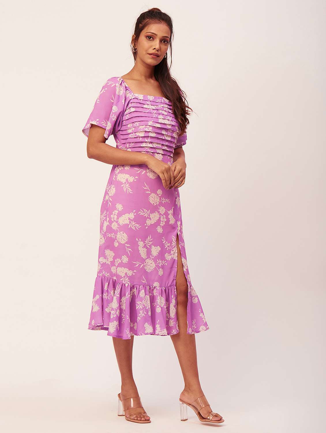 purple floral high slit dress - 20386175 -  Standard Image - 2