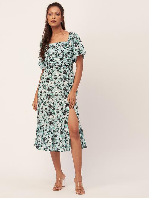 multi color floral print high slit dress - 20386176 -  Standard Image - 0