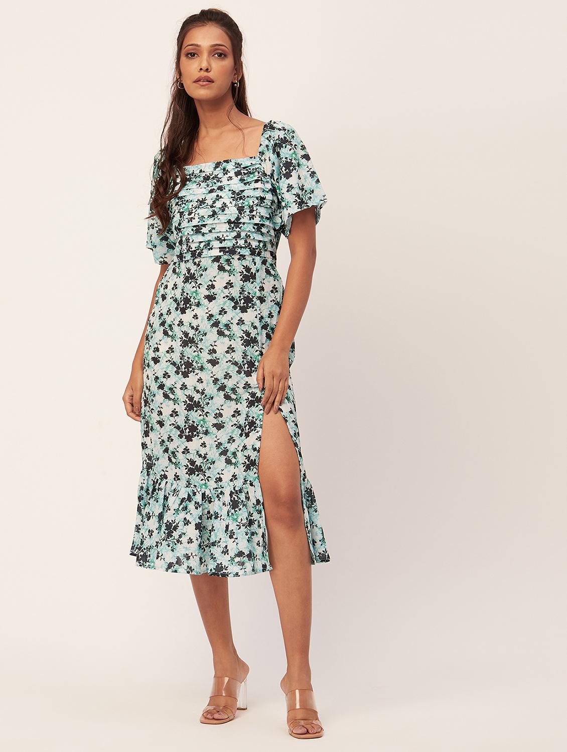 multi color floral print high slit dress - 20386176 -  Zoom Image - 0